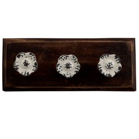 Black Daffodils Ceramic Etched Wooden Hooks